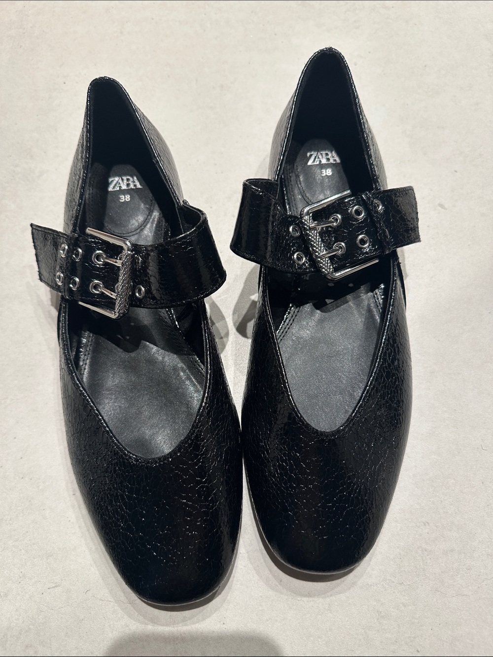 ZARA Black Patent Mary Jane Flats with Buckle Strap